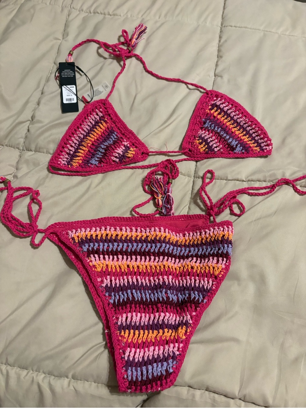 Fashion Nova Hot Pink Crochet Striped Bikini